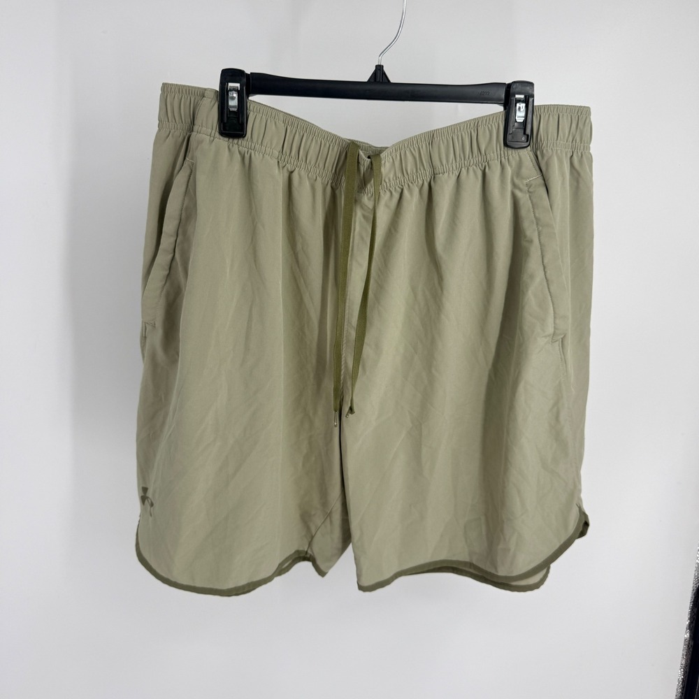 Under Armour Mens 2XL Loose Fit Athletic Shorts Olive Green Drawstring 8" Inseam
